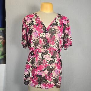 Agenda Womens Size 24 Sheer Tunic Blouse Floral Romantic Resort Vacation Artsy